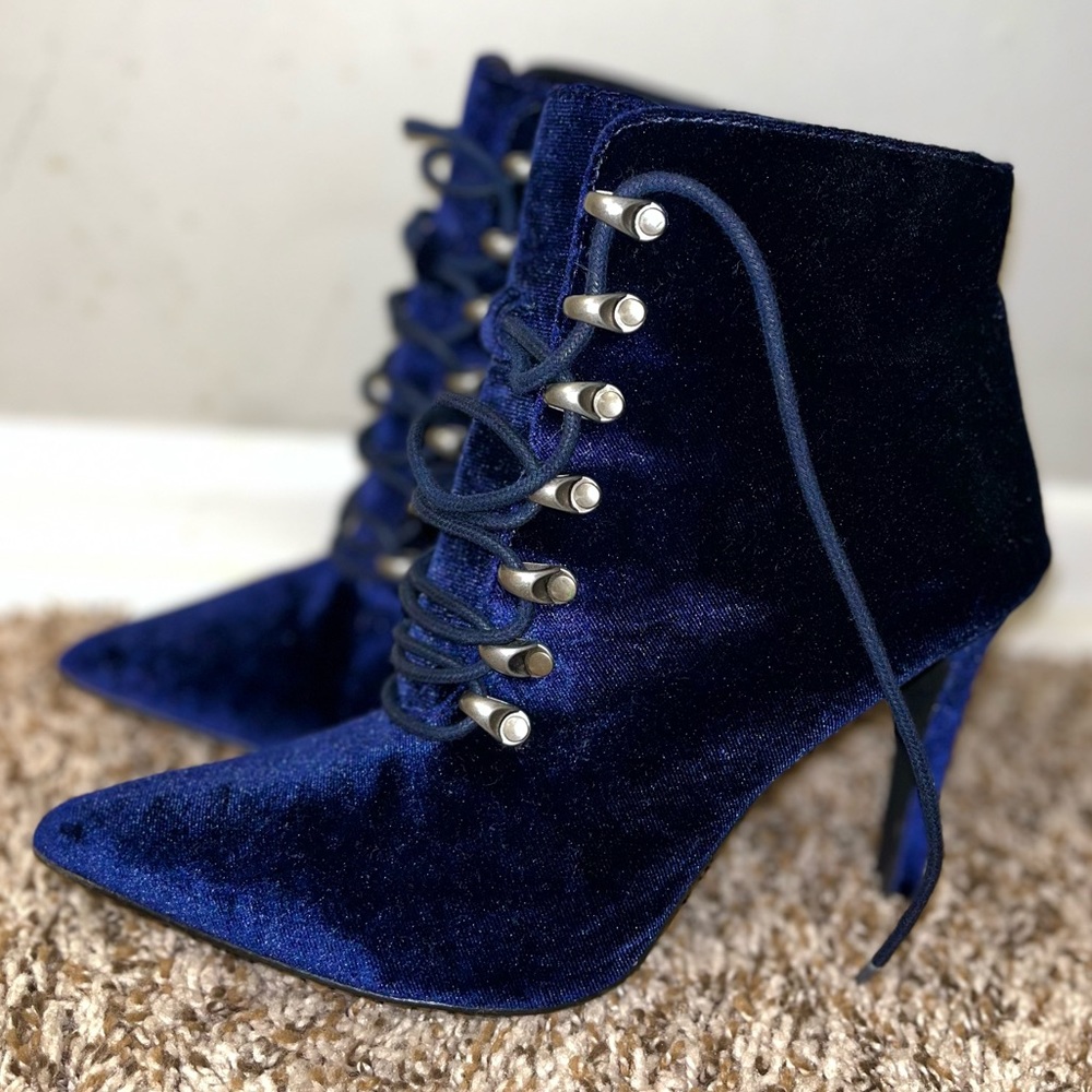 Shoe Dazzle Velvet Royal Blue Booties